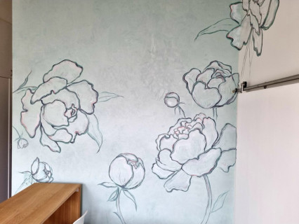 Mur à la chaux & motifs floraux acrylique